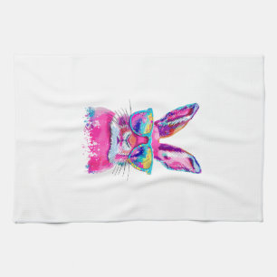 Konijnengezicht met Tie Dye-bril Gelukkige Pasen D Theedoek