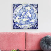 Konijnenhaas Vogelmedaillon Tegel Art Blauw & Wit Canvas Afdruk (Insitu (Woonkamer))