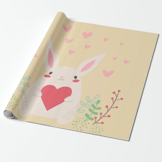 Konijnenhart schattige valentijn cadeaupapier (Uitgerold)