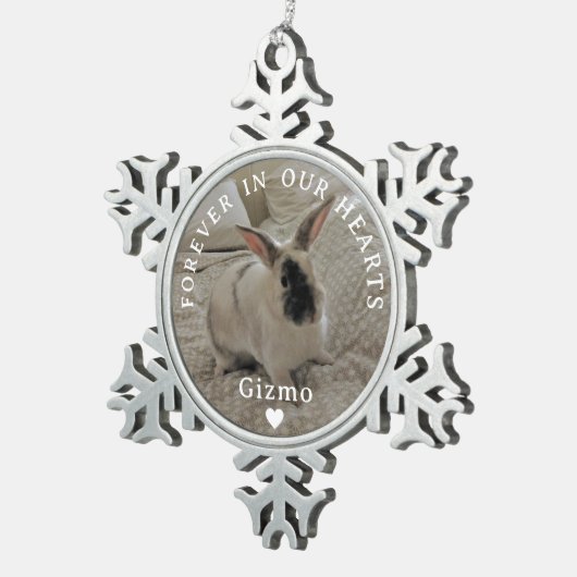 Konijnenherdenkingsfoto | Voor altijd in ons hart Tin Sneeuwvlok Ornament (Rechts)