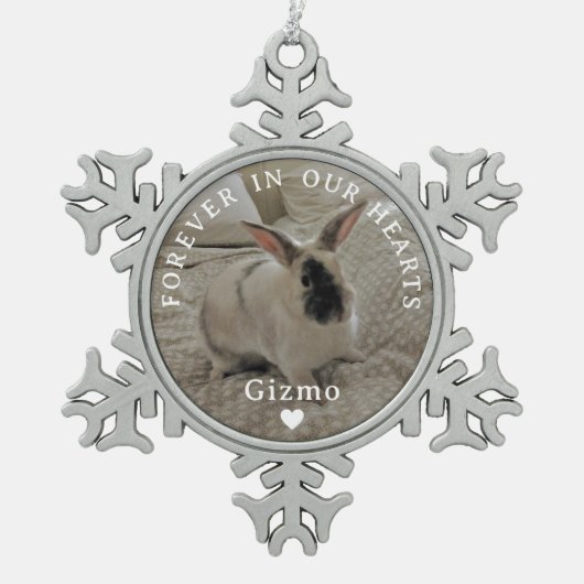 Konijnenherdenkingsfoto | Voor altijd in ons hart Tin Sneeuwvlok Ornament (Voorkant)