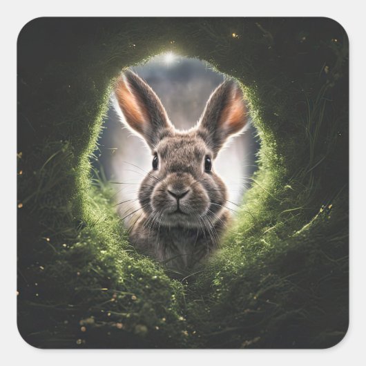 Konijnenhol Bunny Schattig Vierkante Sticker (Voorkant)