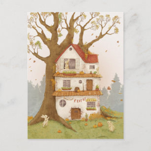 Konijnenhol op een boom briefkaart