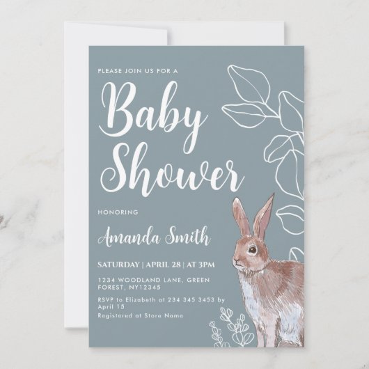 Konijnenillustratie Botanisch Baby shower Kaart (Voorkant)
