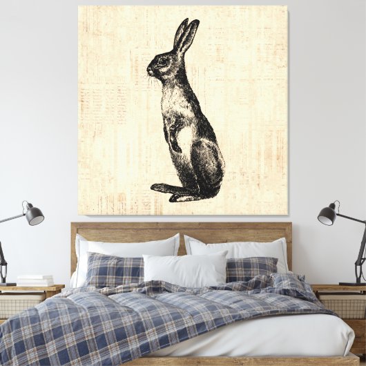  konijnenillustratie Oude Fashioned Bunny Canvas Afdruk (Insitu (Slaapkamer))