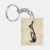  konijnenillustratie Oude Fashioned Bunny Sleutelhanger (Voorkant Links)