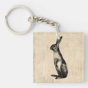  konijnenillustratie Oude Fashioned Bunny Sleutelhanger