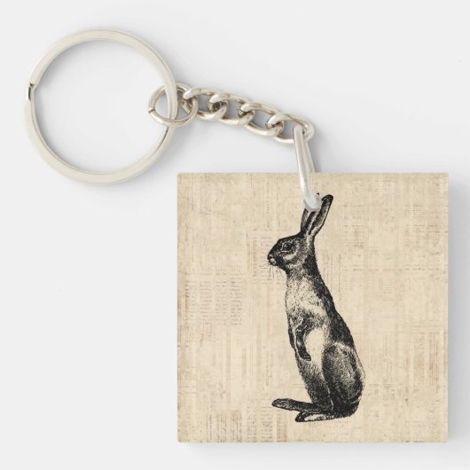  konijnenillustratie Oude Fashioned Bunny Sleutelhanger (Voorkant)