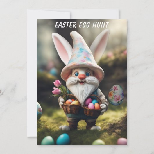 Konijnenkabouter met mand Easter Egg Hunt Kaart (Voorkant)