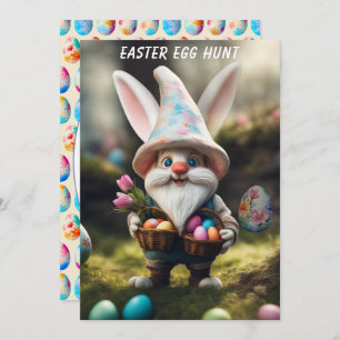Konijnenkabouter met mand Easter Egg Hunt Kaart