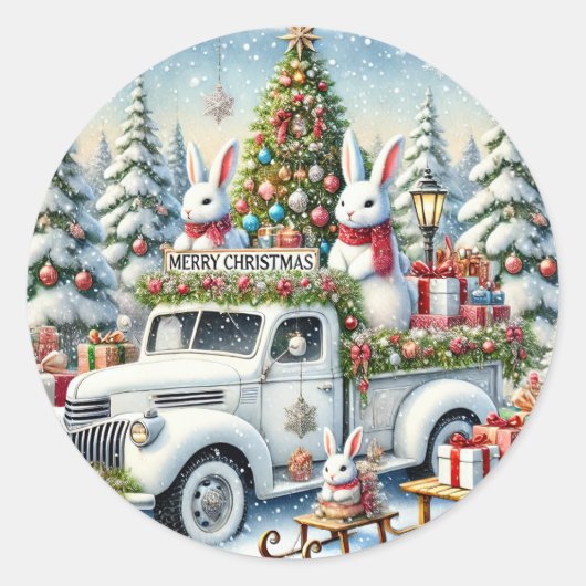 konijnenkerstboom | Gedecoreerde vakantiestructuur Ronde Sticker (Voorkant)
