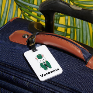 Konijnenklarinet Marching Band Personaliseer Groen Bagagelabel