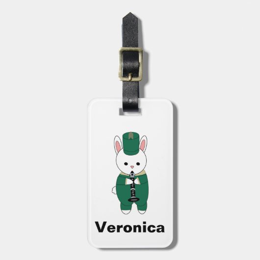 Konijnenklarinet Marching Band Personaliseer Groen Bagagelabel (Voorkant verticaal)