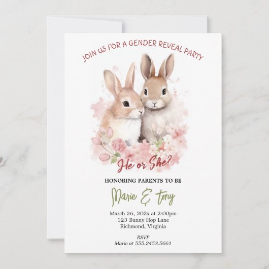 Konijnenkonijn Geslacht onthullen Uitnodiging (Voorkant)