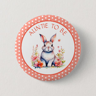 Konijnenkonijn in Bloemen Tante om Baby shower te Ronde Button 5,7 Cm