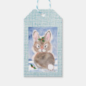 Konijnenkonijn in Sneeuw Kerstcadeau Label Blauw P Cadeaulabel (Voorkant)
