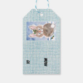 Konijnenkonijn in Sneeuw Kerstcadeau Label Blauw P Cadeaulabel (Achterkant)