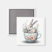 Konijnenkonijn in theekopje met bloemen Koelkast Magneet (Voorkant / Achterkant)