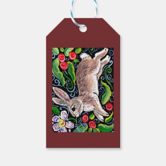 Konijnenkonijn Kerstbessen Bloemen Tole Bright Cadeaulabel (Voorkant)