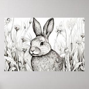 Konijnenkonijn Vreedzame Natuur Prairie Schets Kun Poster