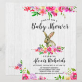 Konijnenkonijn Waterverf Bloemen Baby shower Invit Kaart (Voorkant / Achterkant)