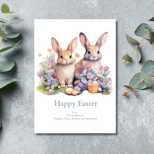Konijnenkonijn Waterverf Bloemeneieren Easter Feestdagenkaart