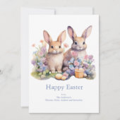 Konijnenkonijn Waterverf Bloemeneieren Easter Feestdagenkaart (Voorkant)