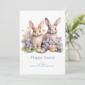 Konijnenkonijn Waterverf Bloemeneieren Easter Feestdagenkaart (Staand voorkant)