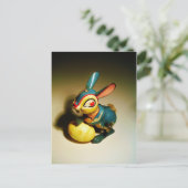konijnenkonijnen speelgoed en ester geel ei feestdagenkaart (Staand voorkant)