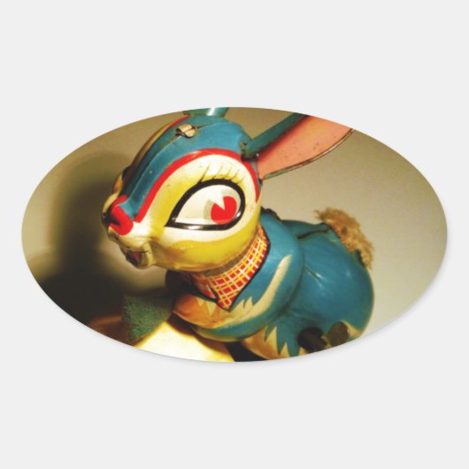 konijnenkonijnen speelgoed en ester geel ei ovale sticker (Voorkant)