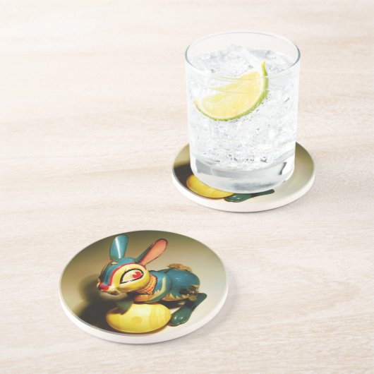 konijnenkonijnen speelgoed en ester geel ei zandsteen onderzetter (Zijkant)