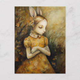 Konijnenkonijnenkind in een gele bloemenjurk briefkaart