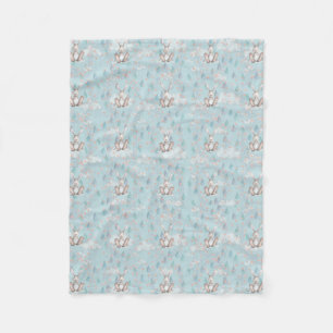 Konijnenkrans wolken en regendruppels -Blauw Fleece Deken
