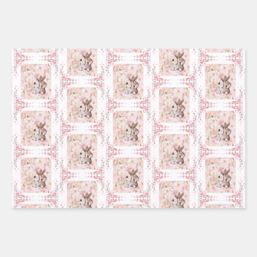 Konijnenliefde met roze rozen inpakpapier vel (Voorkant)