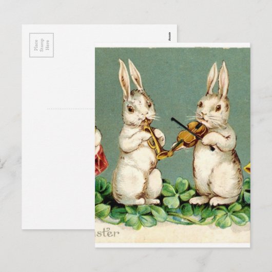 Konijnenmuziek band antiek Paasgroeten Feestdagenkaart (Voorkant / Achterkant)