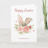 Konijnenoren En Bloemen Gelukkig Pasen Feestdagen Kaart (Voorkant)