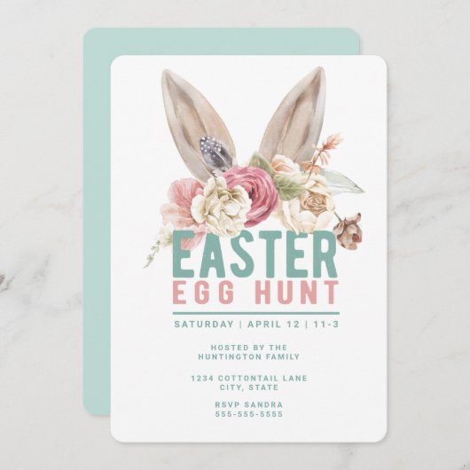 konijnenoren | Uitnodiging voor Easter Egg Hunt (Voorkant / Achterkant)