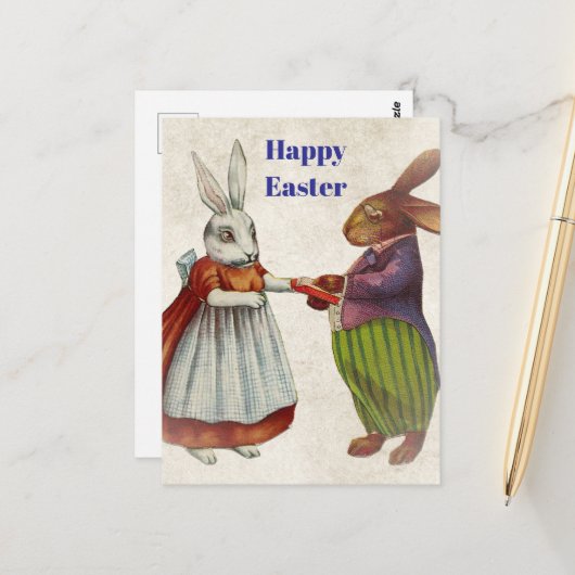 konijnenpaar in Victoriaans kleding Briefkaart (Voorkant / Achterkant in situ)