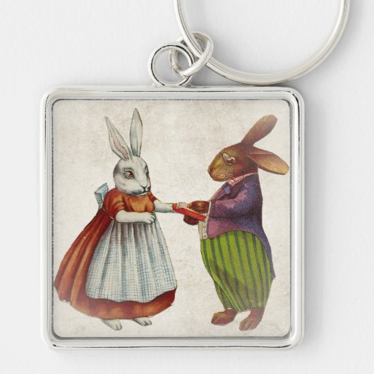  konijnenpaar in Victoriaans kleding Sleutelhanger (Voorkant)