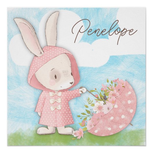 Konijnenparaplu & bloemen perfect poster (Voorkant)