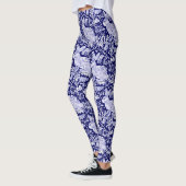 Konijnenpatroon Donkerblauw Wit Vogel Bloemen Unie Leggings (Links)