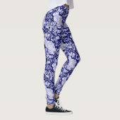Konijnenpatroon Donkerblauw Wit Vogel Bloemen Unie Leggings (Rechts)