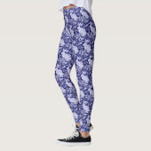 Konijnenpatroon Donkerblauw Wit Vogel Bloemen Unie Leggings (Links)