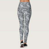 Konijnenpatroon Grijs Wit Vogel Bloemen Casual Leggings (Achterkant)