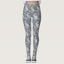 Konijnenpatroon Grijs Wit Vogel Bloemen Casual Leggings