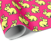 Konijnenpatroon - Lt Geel, Zwart en Neon Rood Cadeaupapier (Rol Hoek)