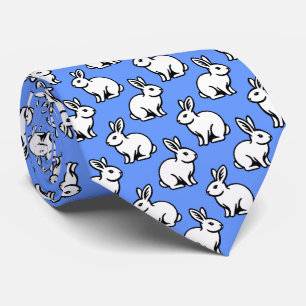 Konijnenpatroon - Zwart-wit met Baby Blauw Stropdas
