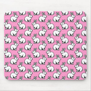 Konijnenpatroon - Zwart-wit met Roze Muismat