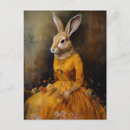 Konijnenportret in een gele jurk briefkaart (Voorkant)
