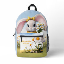 Konijnenrugzak met witte madeliefjes en eigen naam